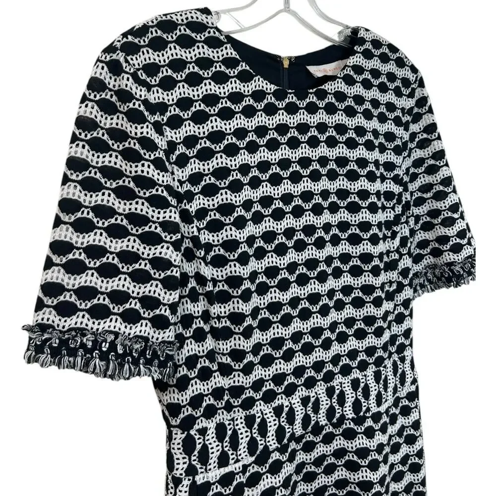 Tory Burch Paulina' Knit Dress, Kate Middleton A-Line Fringe Black/White Medium